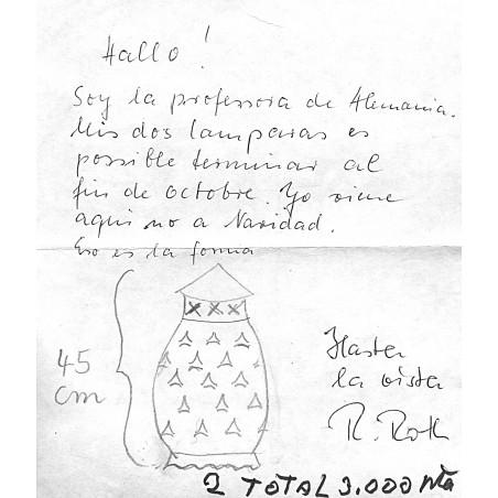Correspondencia de parte de una cliente del taller de Vicente Prats Marhuenda