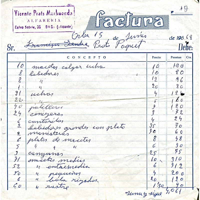Factura del taller de Vicente Prats - 1