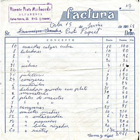 Factura del taller de Vicente Prats - 1