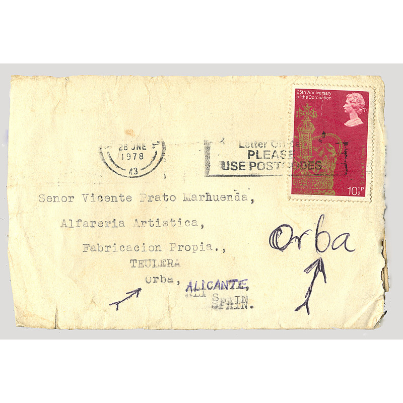 Así se ponía la dirección de Vicente Prats Marhuenda en un sobre desde el extranjero.